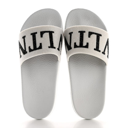 Valentino Garavani Rubber Swarovski VLTN Pool Slide Sandals 39 White 2 of 9