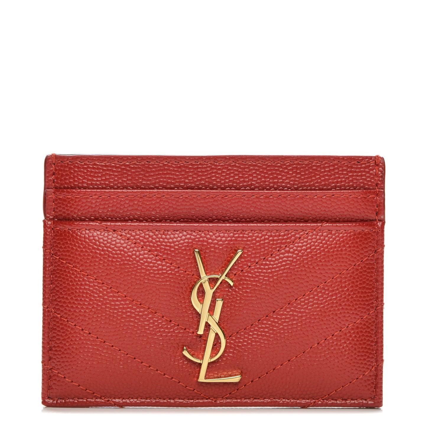 Grain De Poudre Matelasse Chevron Monogram Credit Card Case New Red