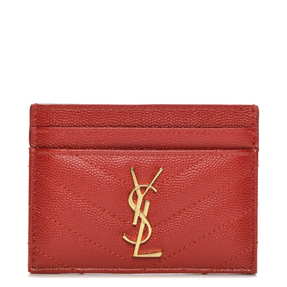 Saint Laurent Grain De Poudre Matelasse Chevron Monogram Credit Card Case New Red 1 of 6