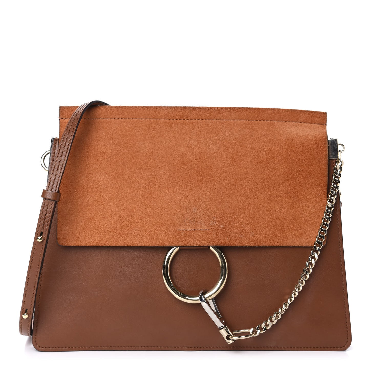 Suede Calfskin Medium Faye Shoulder Bag Tobacco