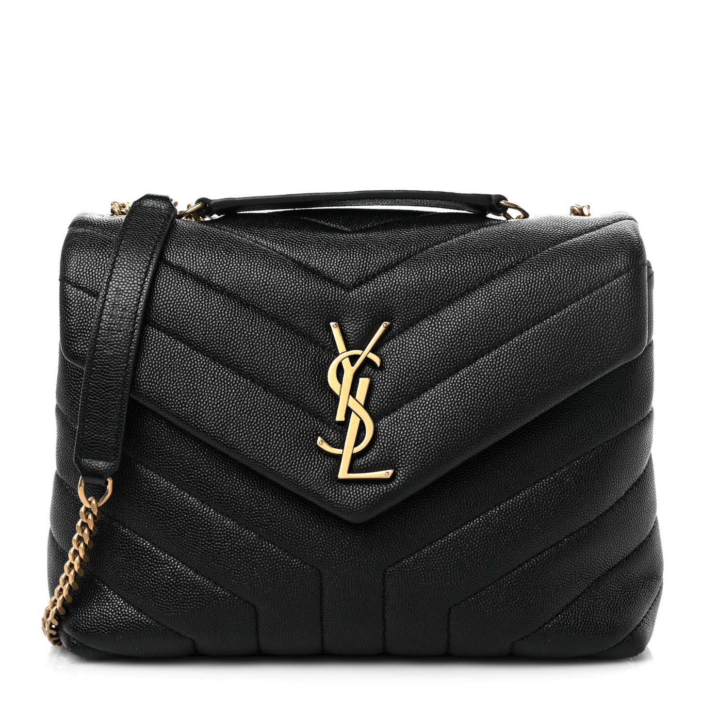 Grain de Poudre Calfskin Y Quilted Monogram Small Loulou Chain Satchel Black