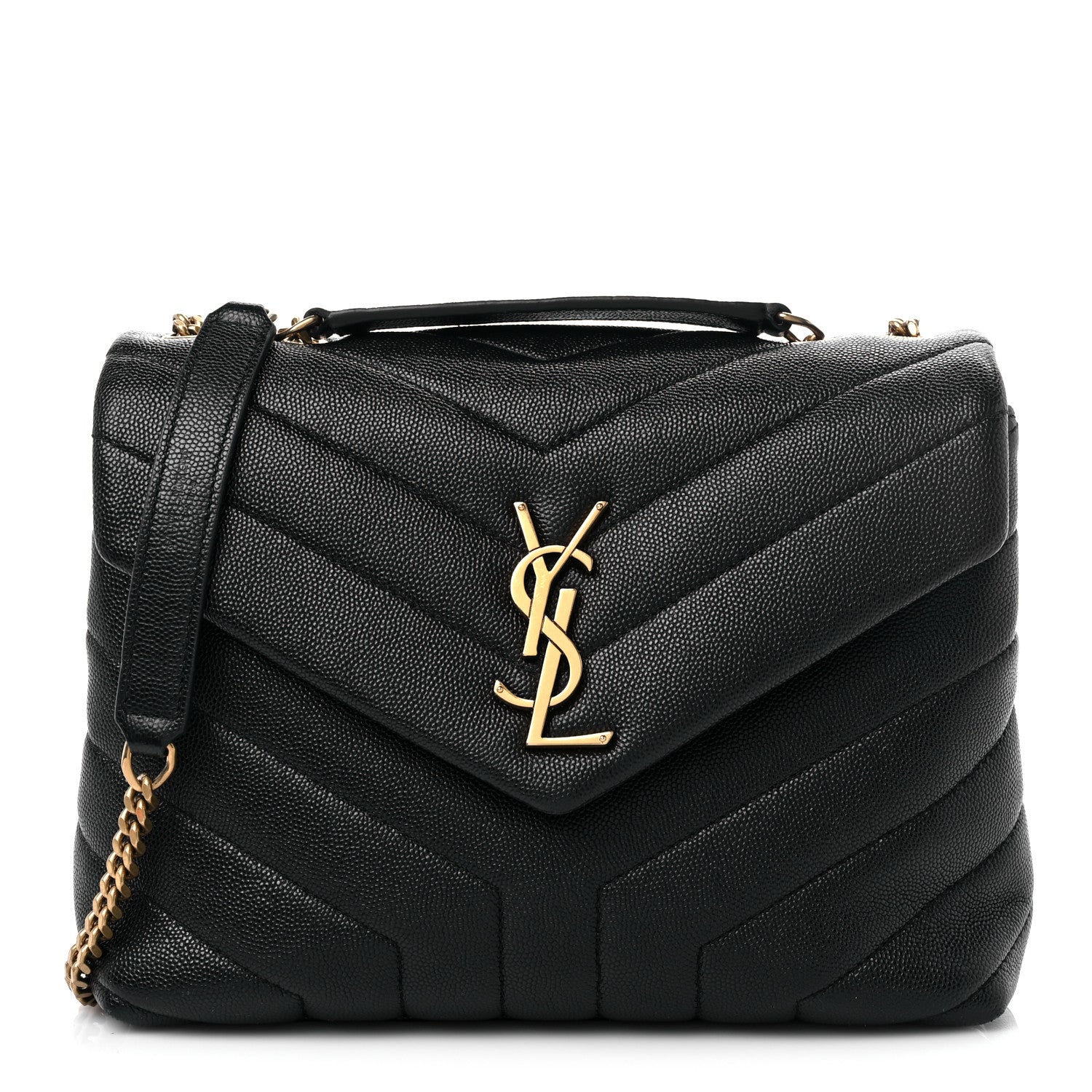 Saint Laurent Grain de Poudre Calfskin Y Quilted Monogram Small Loulou Chain Satchel Black 1 of 14