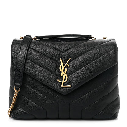 Saint Laurent Grain de Poudre Calfskin Y Quilted Monogram Small Loulou Chain Satchel Black 1 of 14