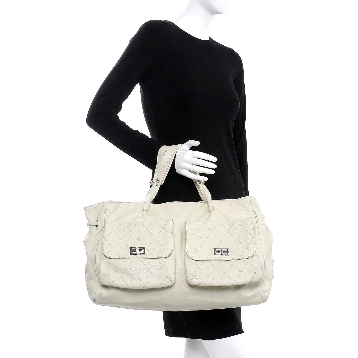 Chanel Caviar Stitched Pocket In The City Tote Ivory 2 of 7