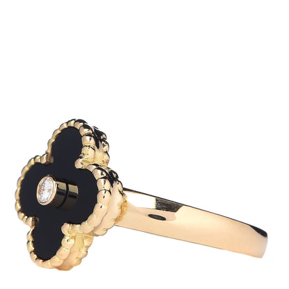 Van Cleef & Arpels 18K Yellow Gold Black Onyx Diamond Vintage Alhambra Ring 54 6.75 3 of 5