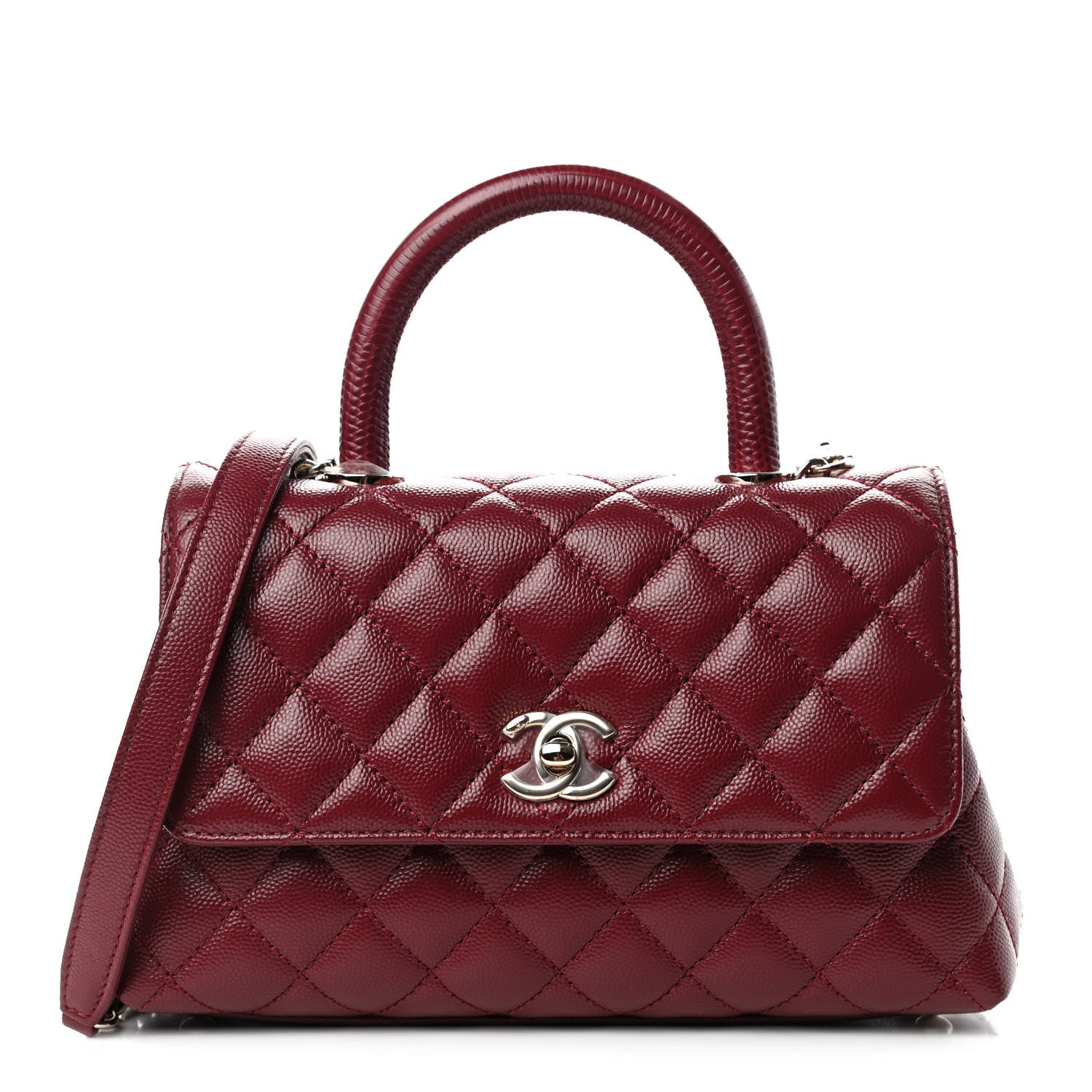 Chanel Caviar Lizard Embossed Quilted Mini Coco Handle Flap Burgundy 1 of 10