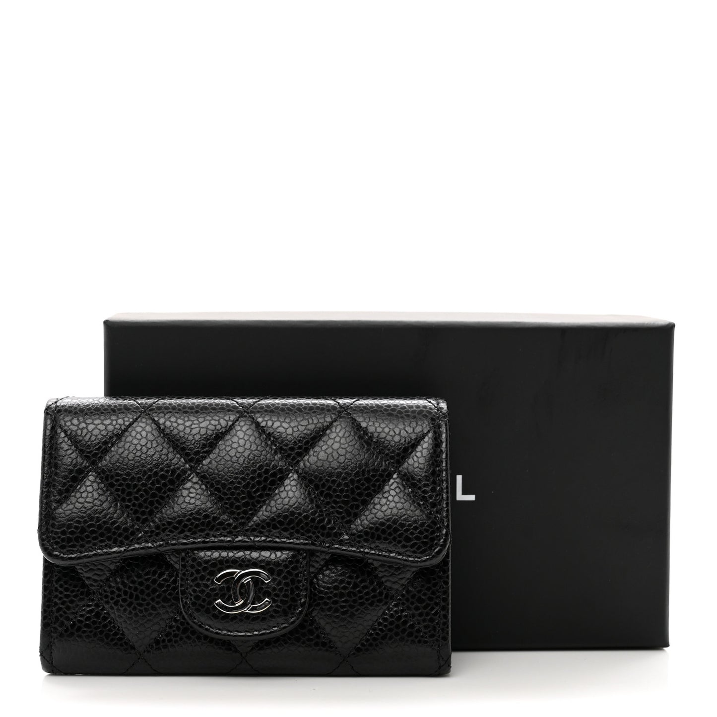 Caviar Quilted Flap Card Holder Black