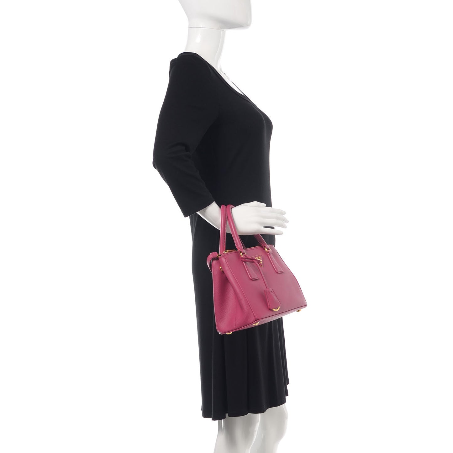 Saffiano Lux Small Galleria Double Zip Tote Fuxia