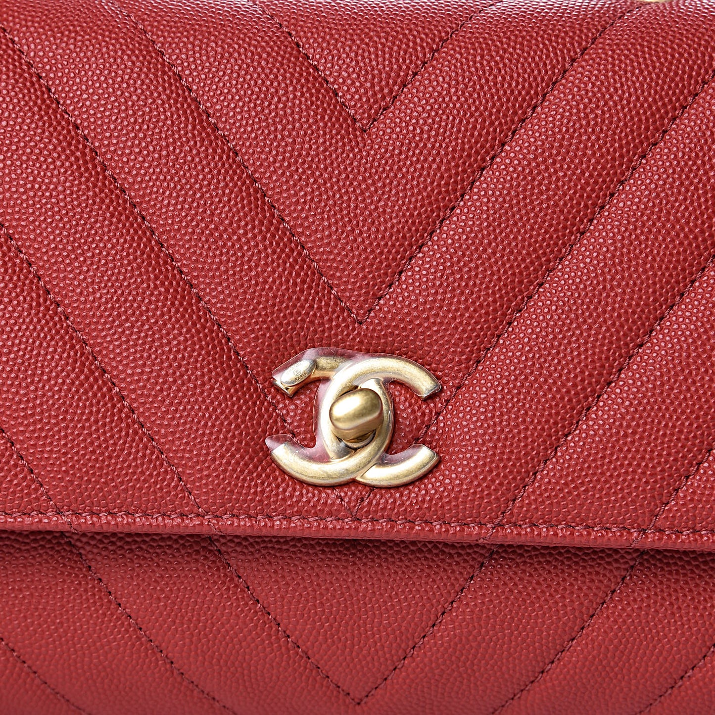 Caviar Chevron Quilted Mini Coco Handle Flap Red