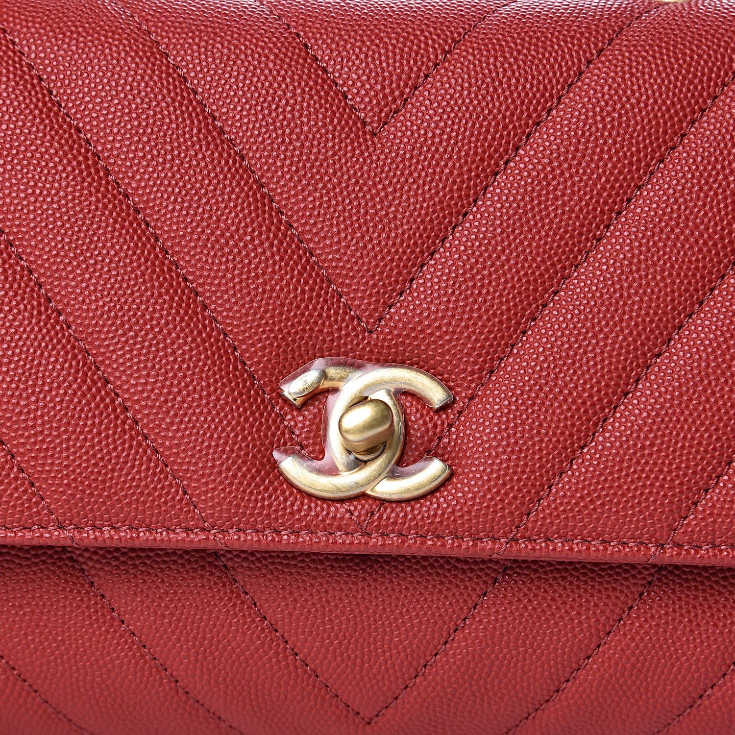 Chanel Caviar Chevron Quilted Mini Coco Handle Flap Red 10 of 10
