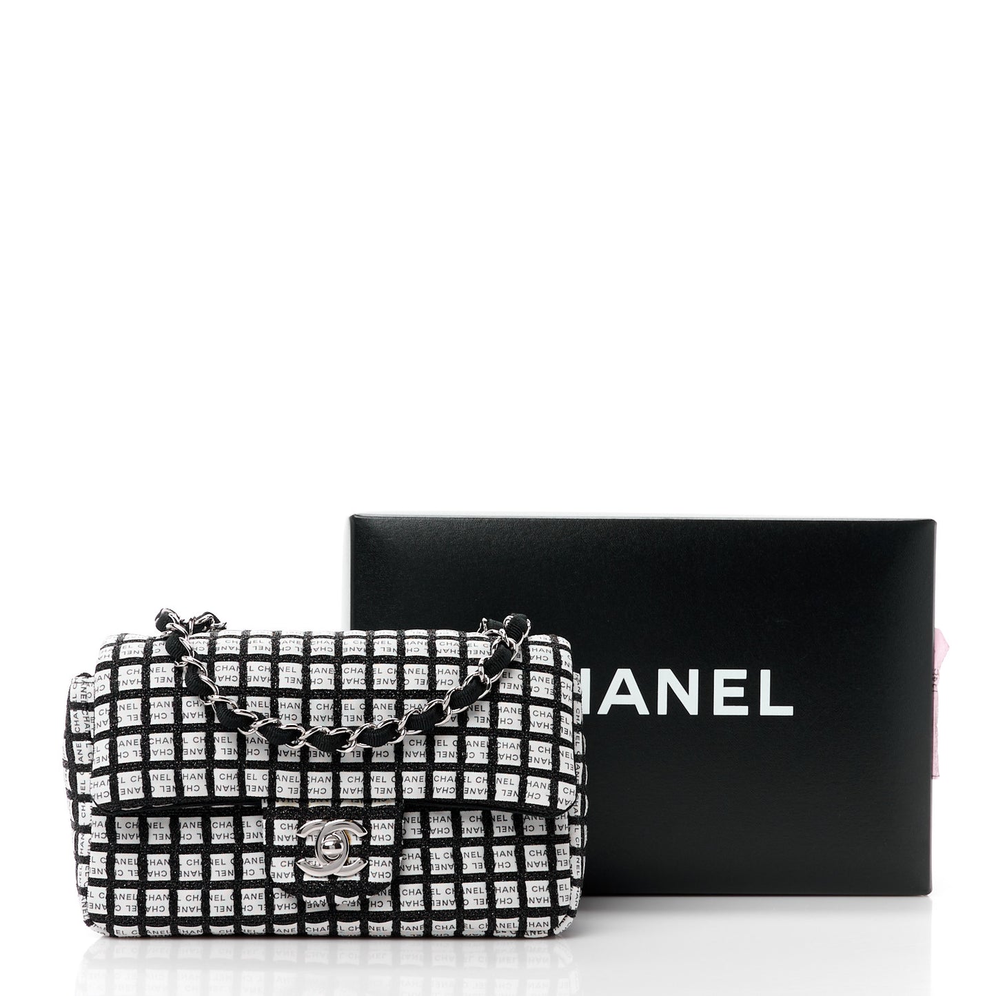 Ribbon Tweed Mini Rectangular Flap Black Ivory
