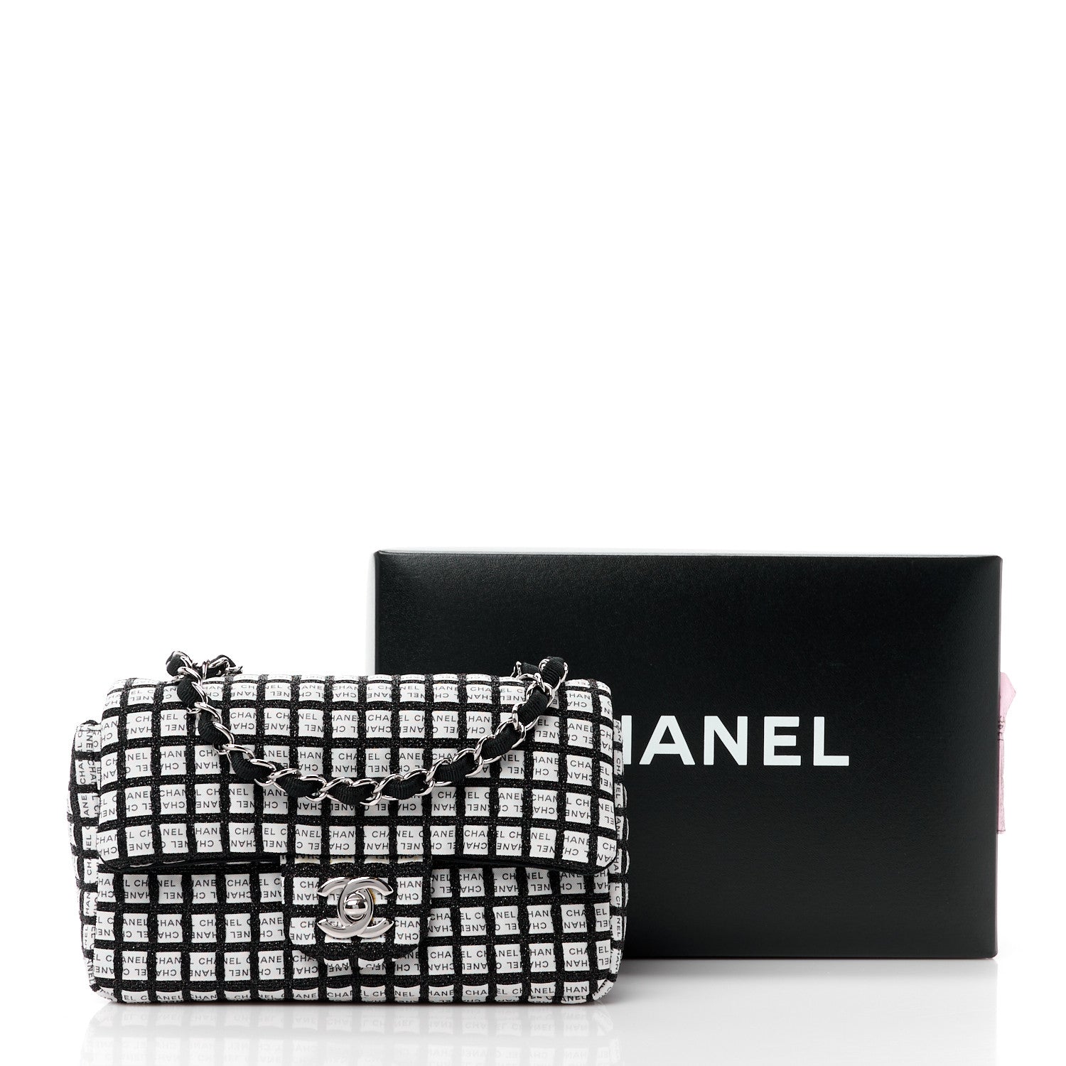 Chanel Ribbon Tweed Mini Rectangular Flap Black Ivory 12 of 12
