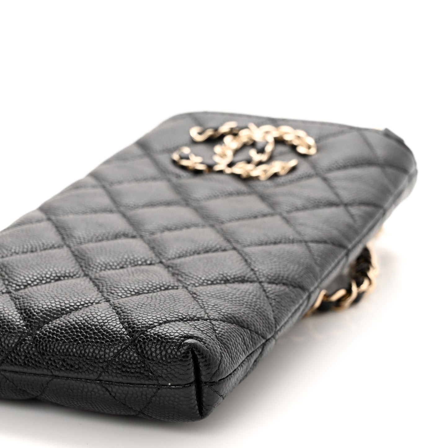 Caviar Quilted French New Wave Phone Holder With Chain Black