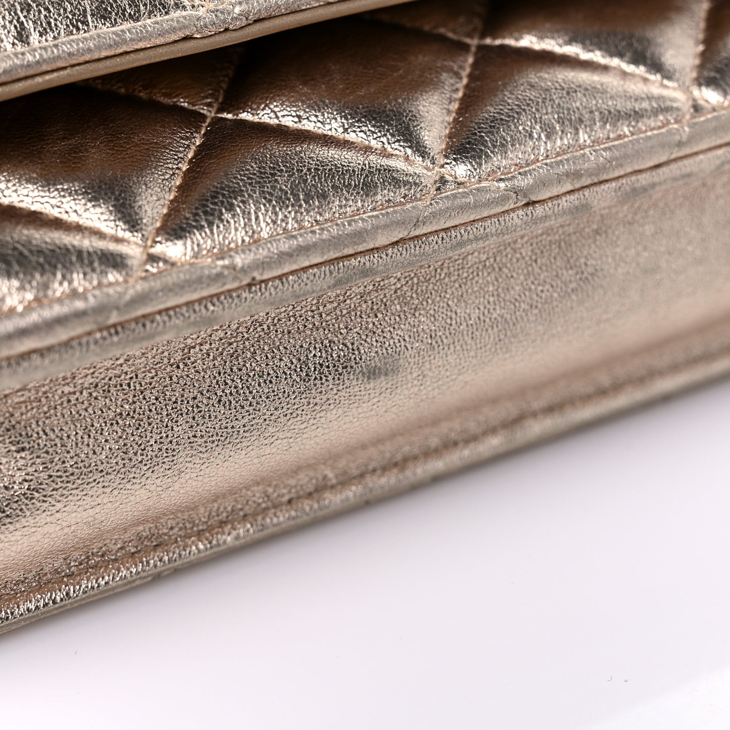 Metallic Lambskin Quilted Wallet On Chain WOC Gold Black