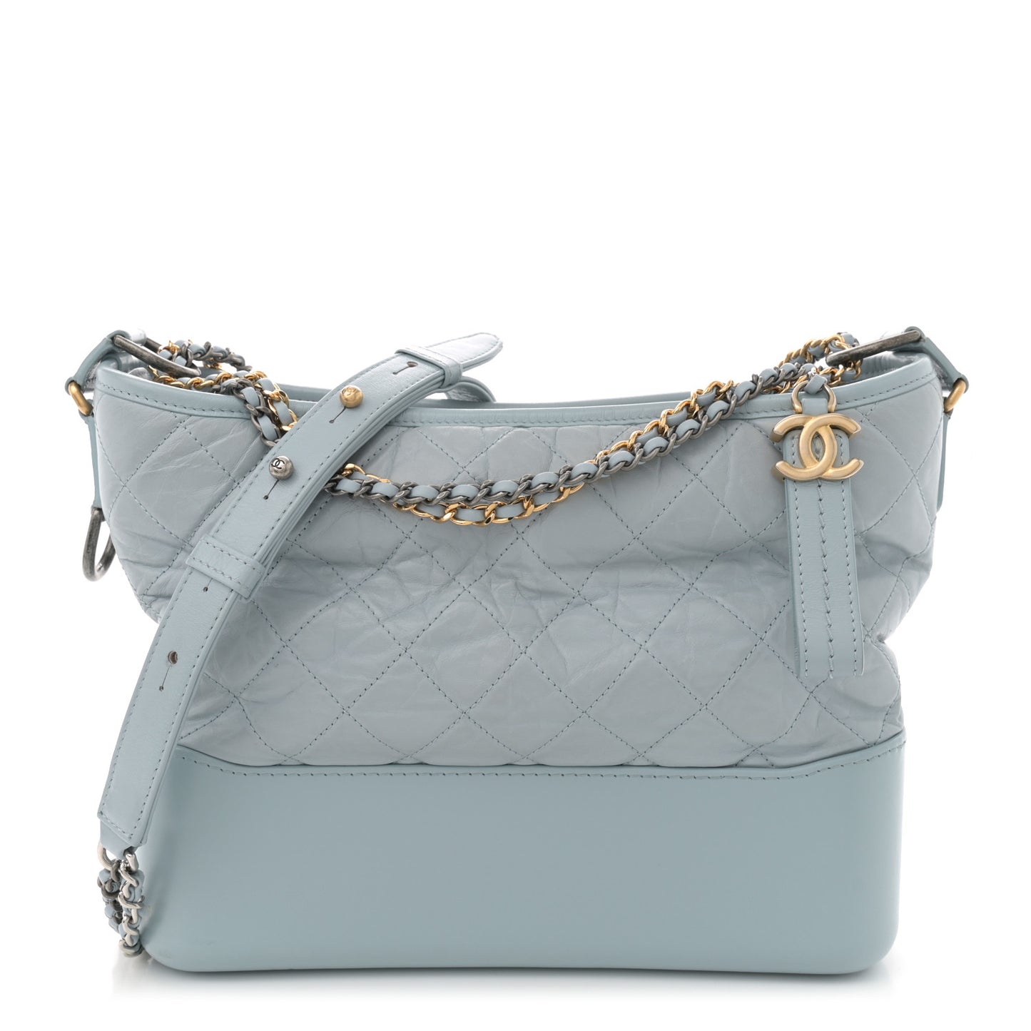 Aged Calfskin Quilted Medium Gabrielle Hobo Light Blue