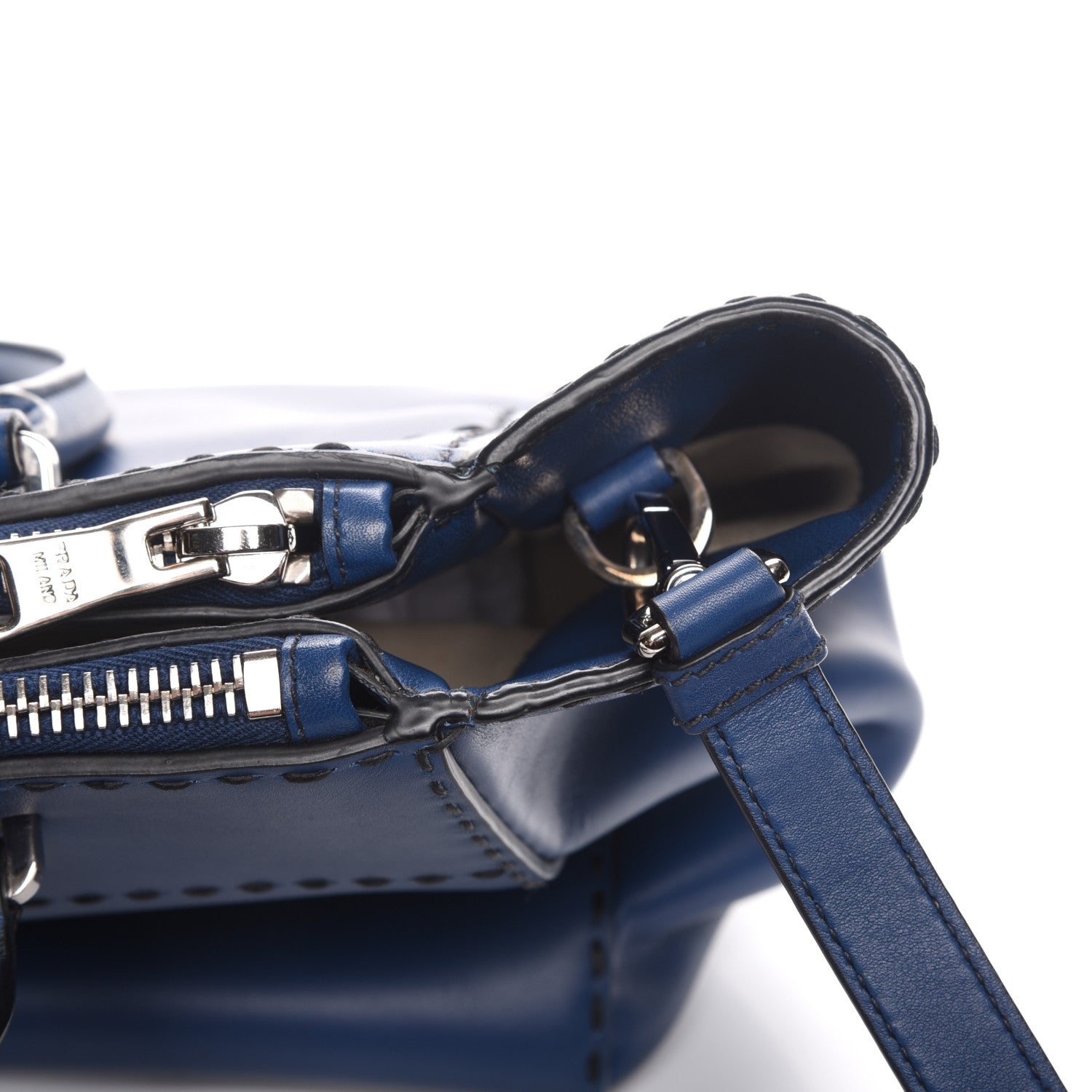 Prada City Calf Small Hand Stitched Galleria Double Zip Tote Bleuette 12 of 15