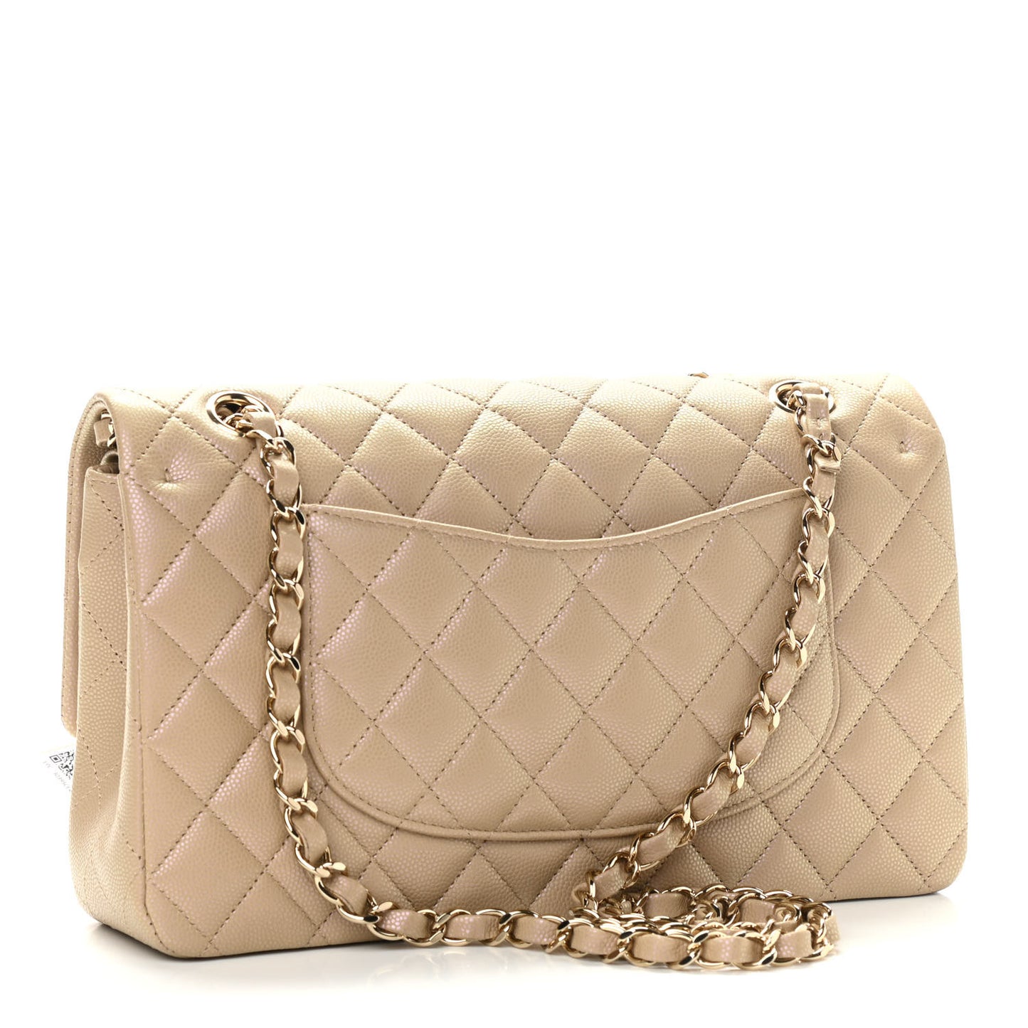 Iridescent Caviar Quilted Medium Double Flap Dark Beige