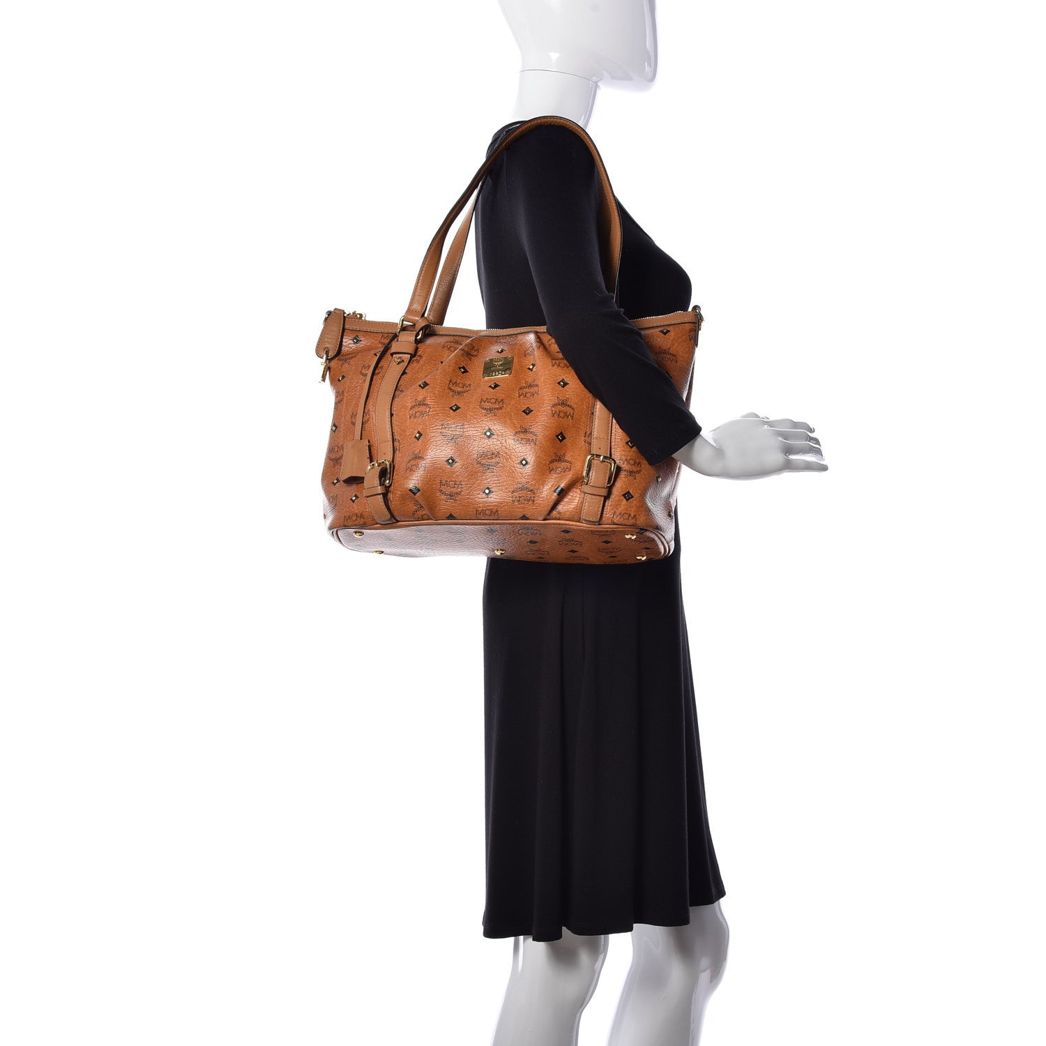 MCM Visetos Studded Medium Essentials Shopper Tote Cognac 2 of 10