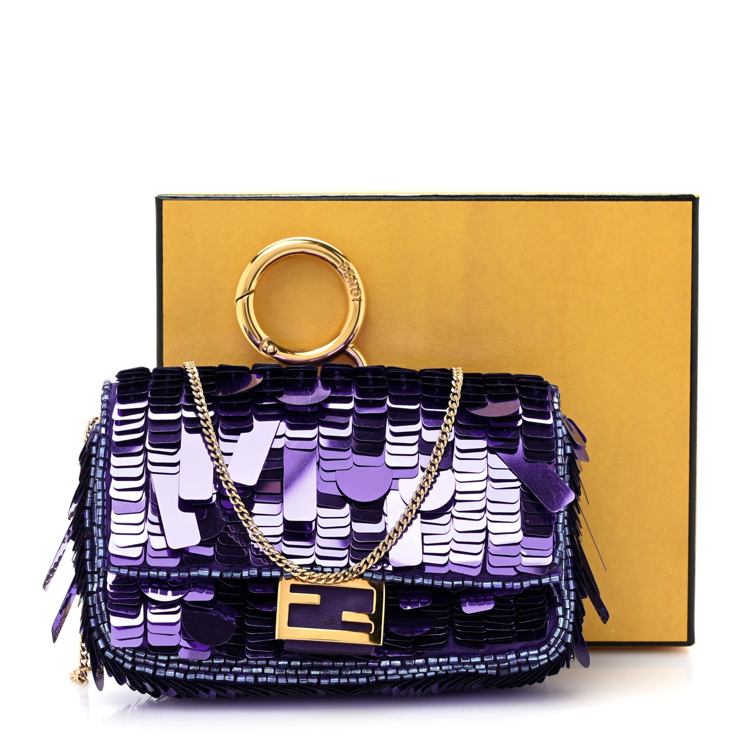 Sequin Paillettes Shiny Nappa Sex and the City Nano Baguette Charm Viola Purple Rain