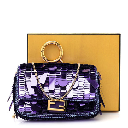 Fendi Sequin Paillettes Shiny Nappa Sex and the City Nano Baguette Charm Viola Purple Rain 13 of 13