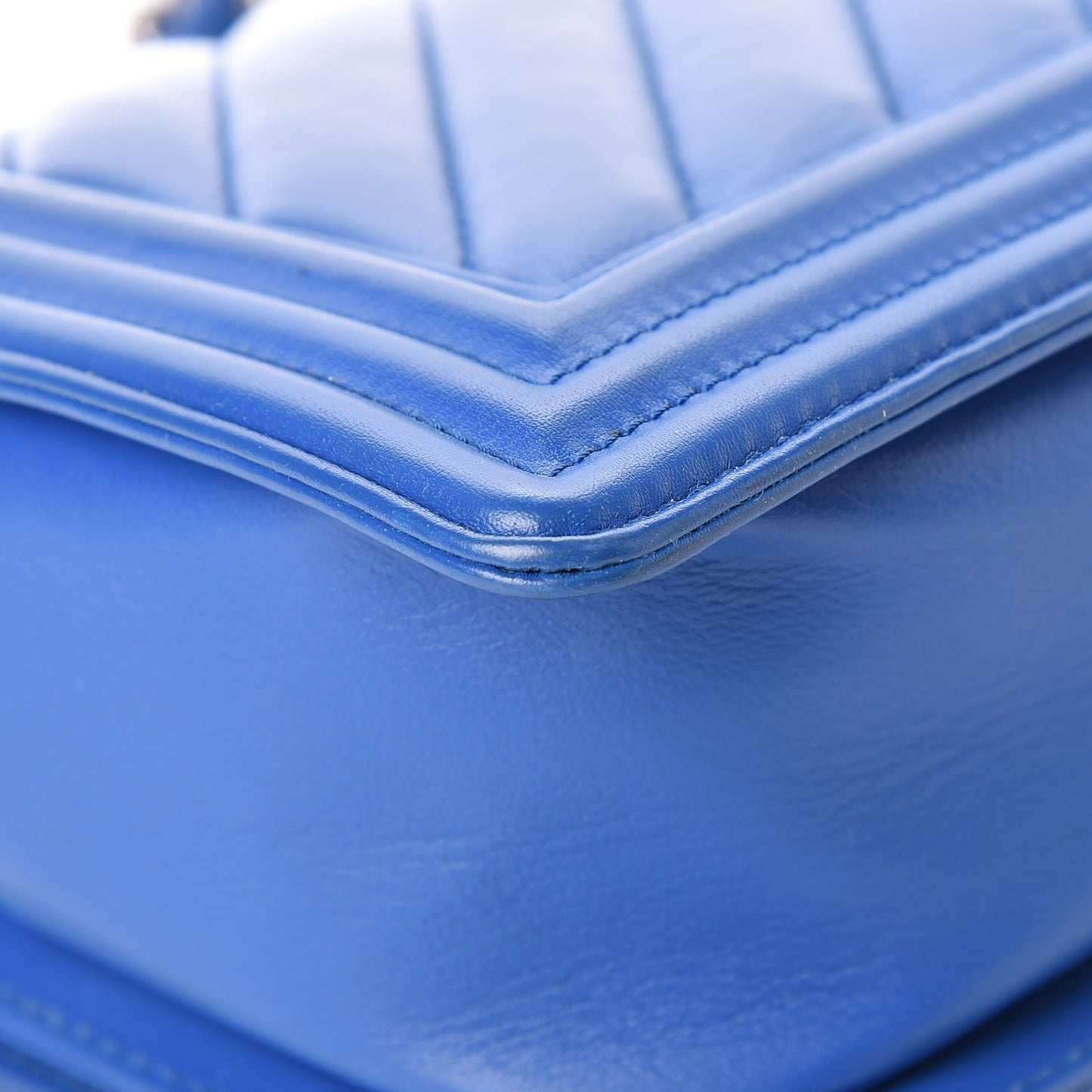 Calfskin Chevron Quilted Medium Boy Flap Blue