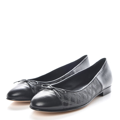 Chanel Lambskin Stitched Cap Toe Ballerina Flats 37 Black 3 of 8