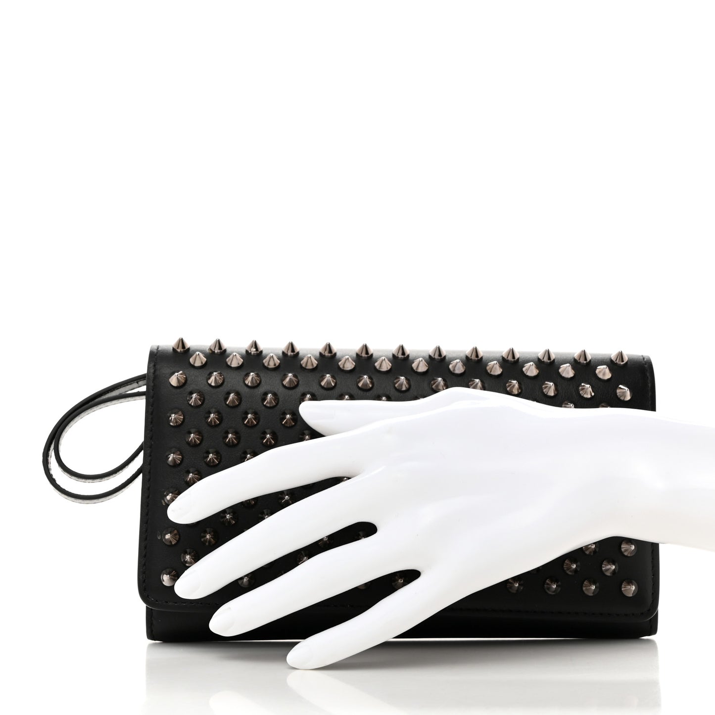 Calfskin Macaron Spiked Flap Wallet Black