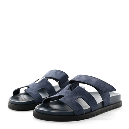 Hermes Suede Goatskin Womens Chypre Sandals 38.5 Bleu Celeste 3 of 10