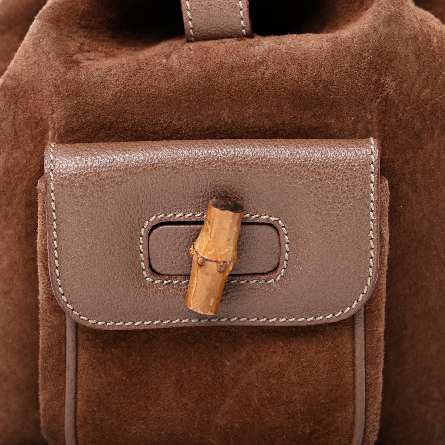 Suede Calfskin Bamboo Backpack Brown
