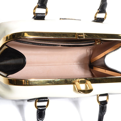 Prada Saffiano Vernice Pyramid Bag White Black 6 of 9