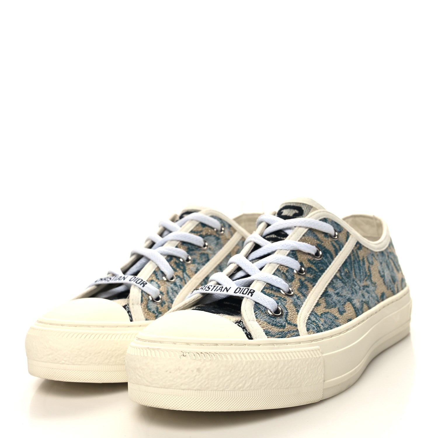 Christian Dior Canvas Floral Embroidered Womens Walk'N'Dior Low Top Sneakers 38 Duck Blue 3 of 10