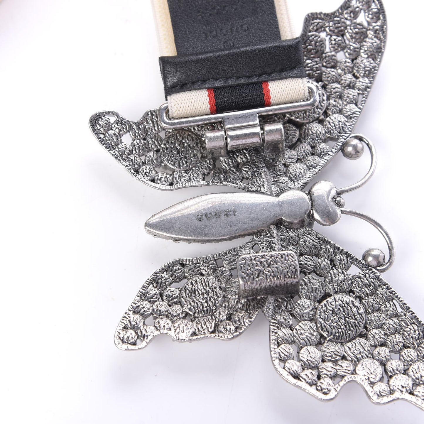 Jacquard Crystal Stripe Butterfly Belt 90 36 White