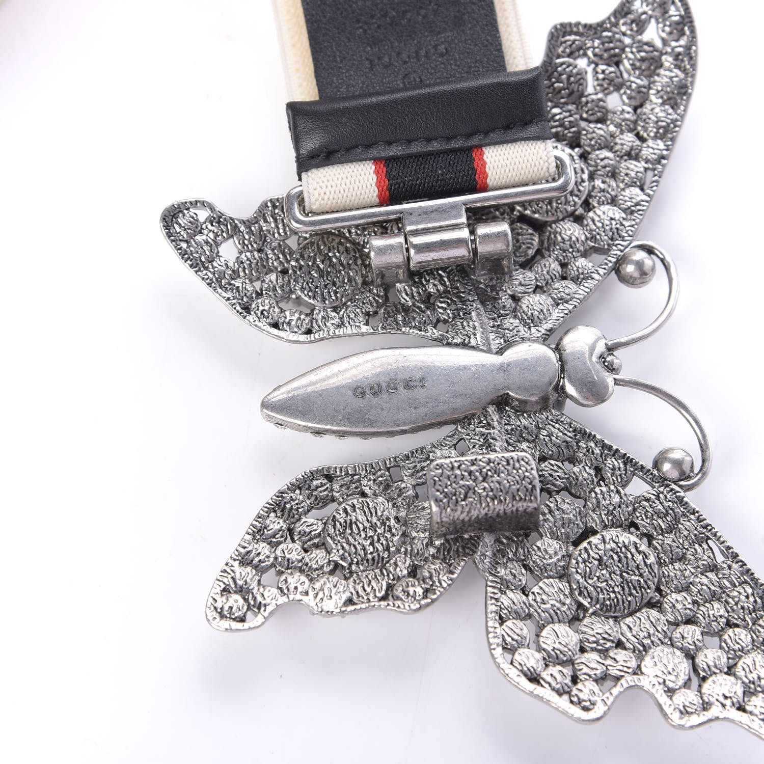 Gucci Jacquard Crystal Stripe Butterfly Belt 90 36 White 8 of 9