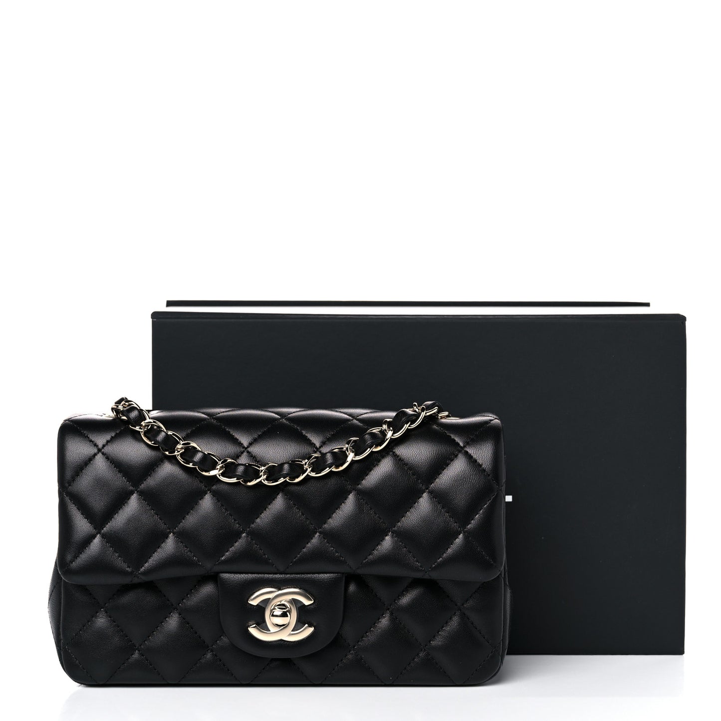 Lambskin Quilted Mini Rectangular Flap Black