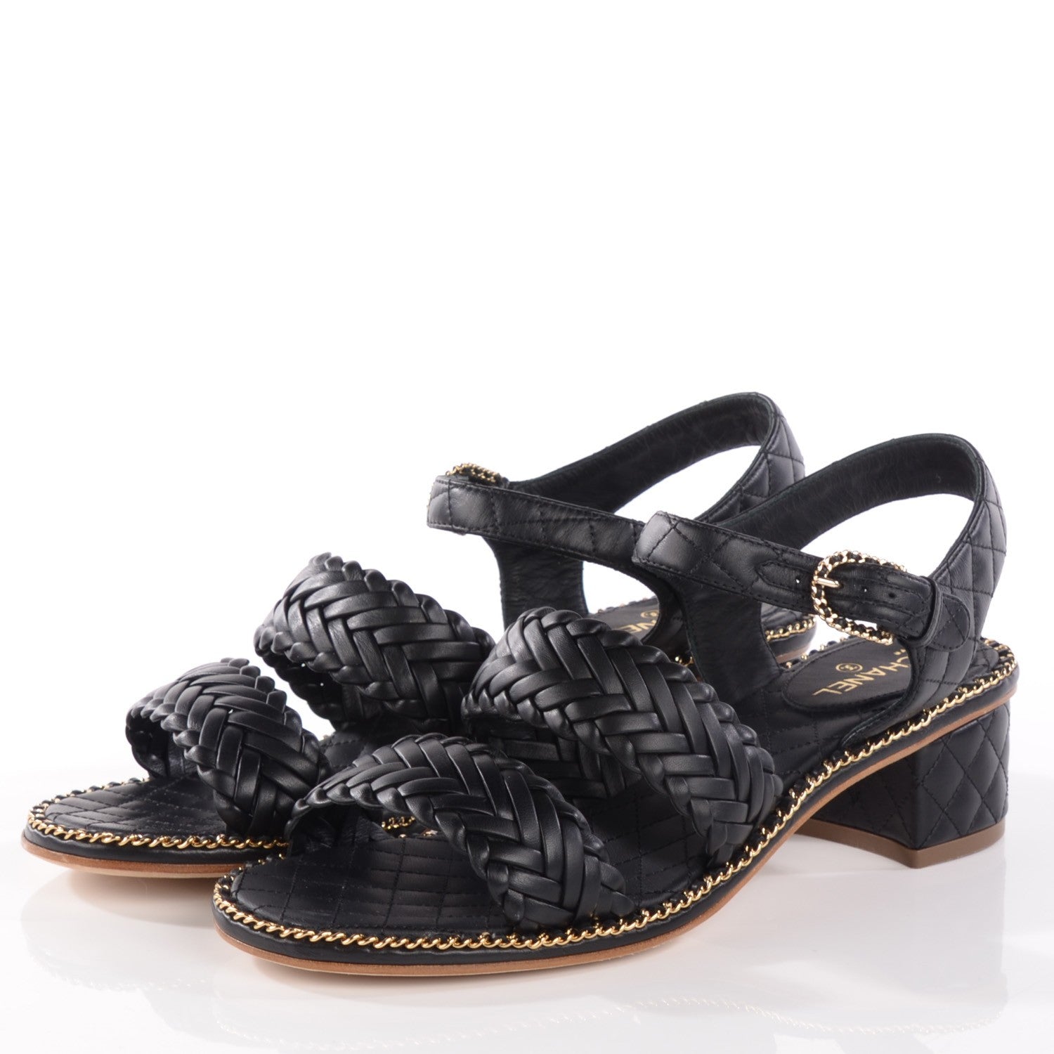 Chanel Calfskin Woven Chain Around CC Sandals 38 Black 3 of 8