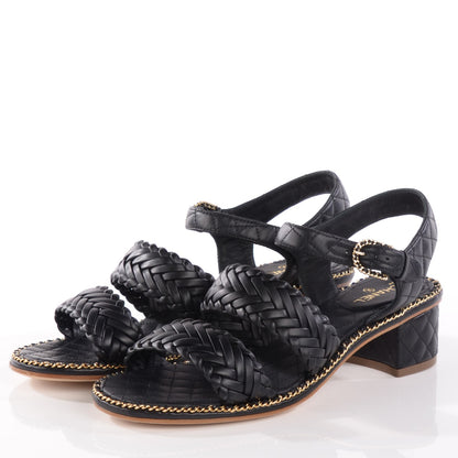 Chanel Calfskin Woven Chain Around CC Sandals 38 Black 3 of 8