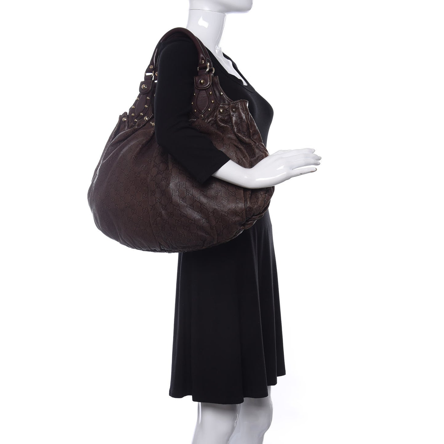 Guccissima Studded Pelham Shoulder Bag Dark Brown