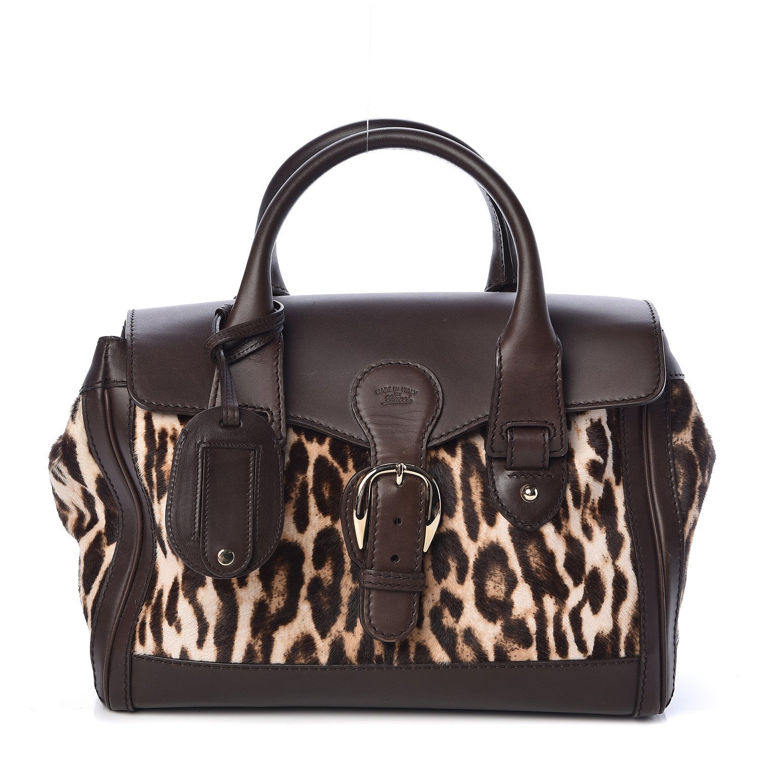 Gucci Calf Hair Leopard Print Medium Heritage Boston Bag Brown 1 of 10