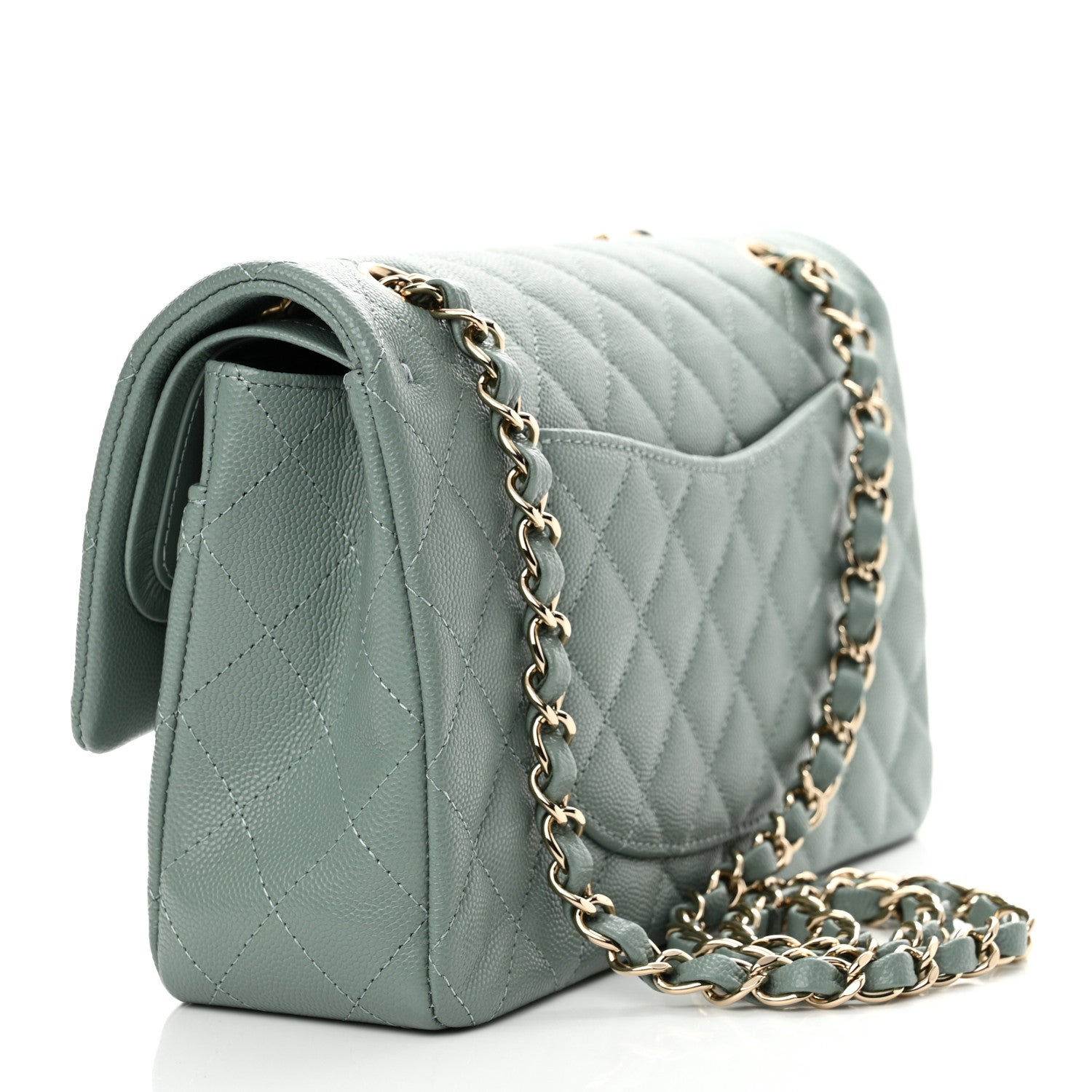 Chanel Caviar Quilted Medium Double Flap Green 3 of 11