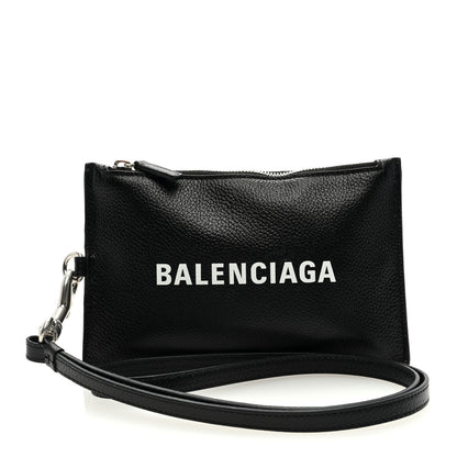 Balenciaga Grained Calfskin Logo Cash Passport Photo ID Zip Holder Black White 1 of 6