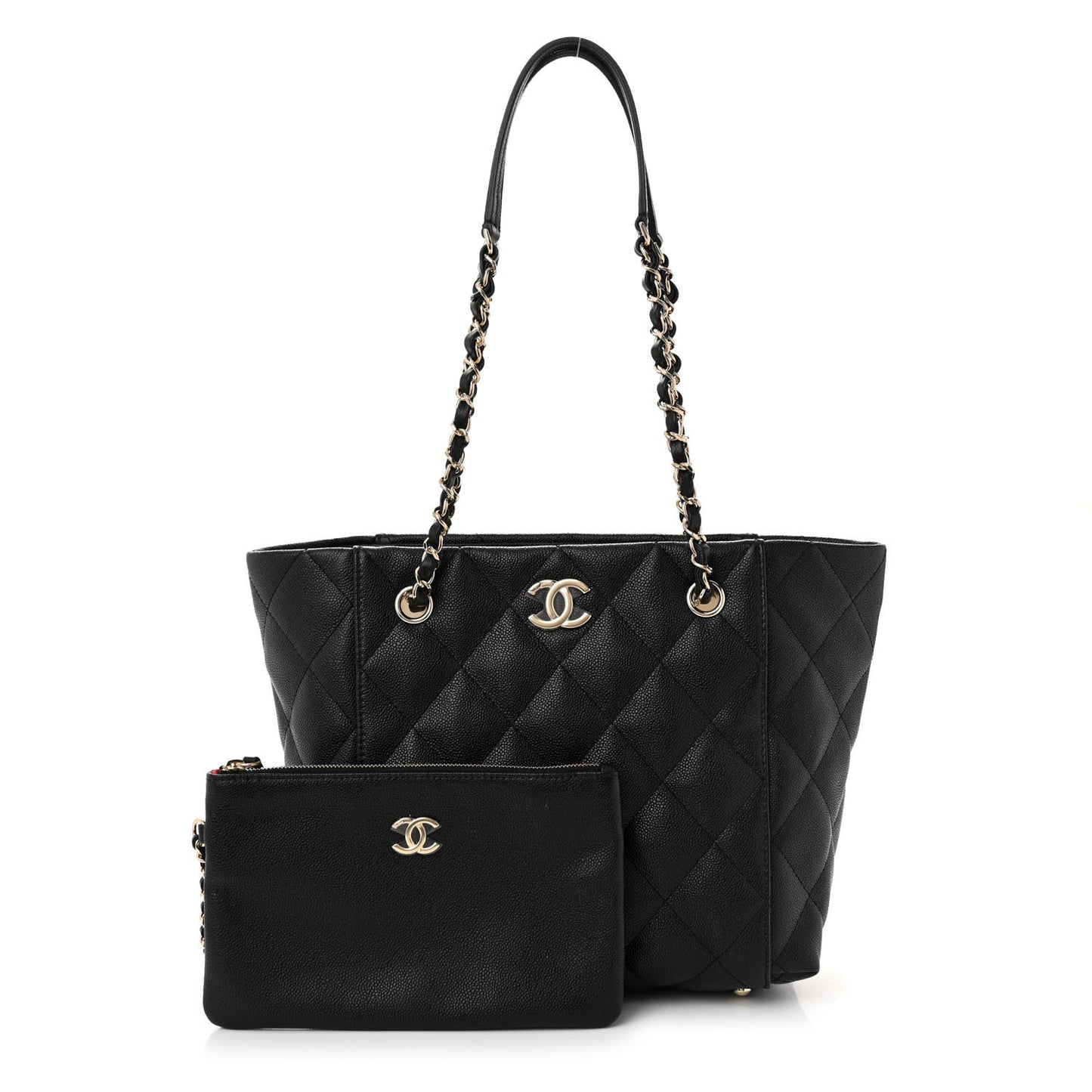 Caviar Quilted Small Shopping Tote Black