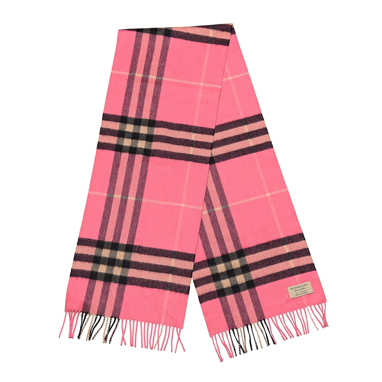 Cashmere Giant Check Fringe Scarf Rose Pink
