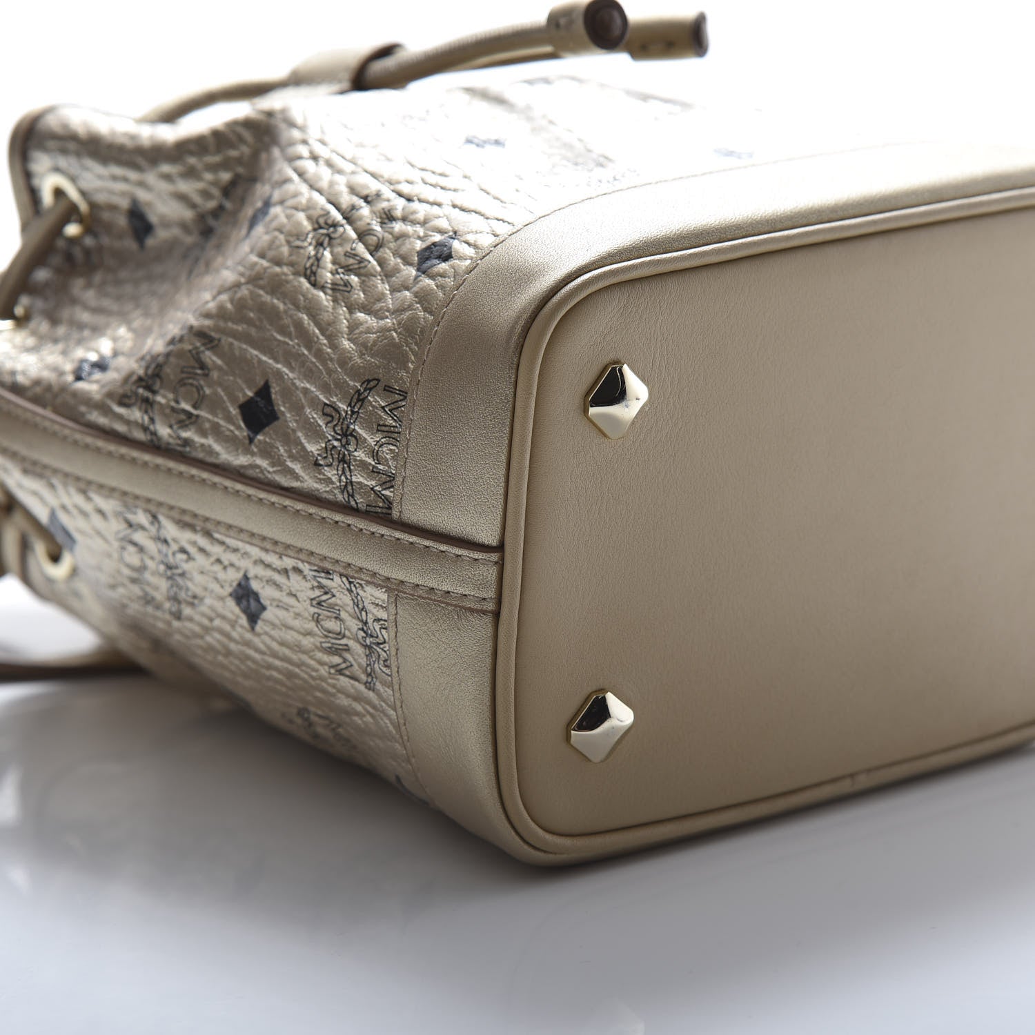 MCM Metallic Visetos Zoo Rabbit Drawstring Bucket Bag Berlin Gold 10 of 11