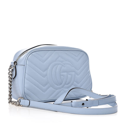 Gucci Calfskin Matelasse Small GG Marmont Chain Shoulder Bag Porcelain Light Blue 3 of 10
