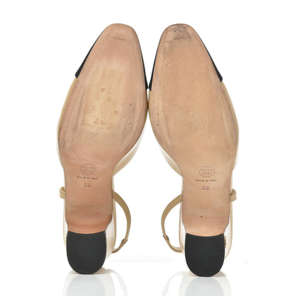 Chanel Lambskin Grosgrain Cap Toe CC Slingback Pumps 39 Beige Black 5 of 13