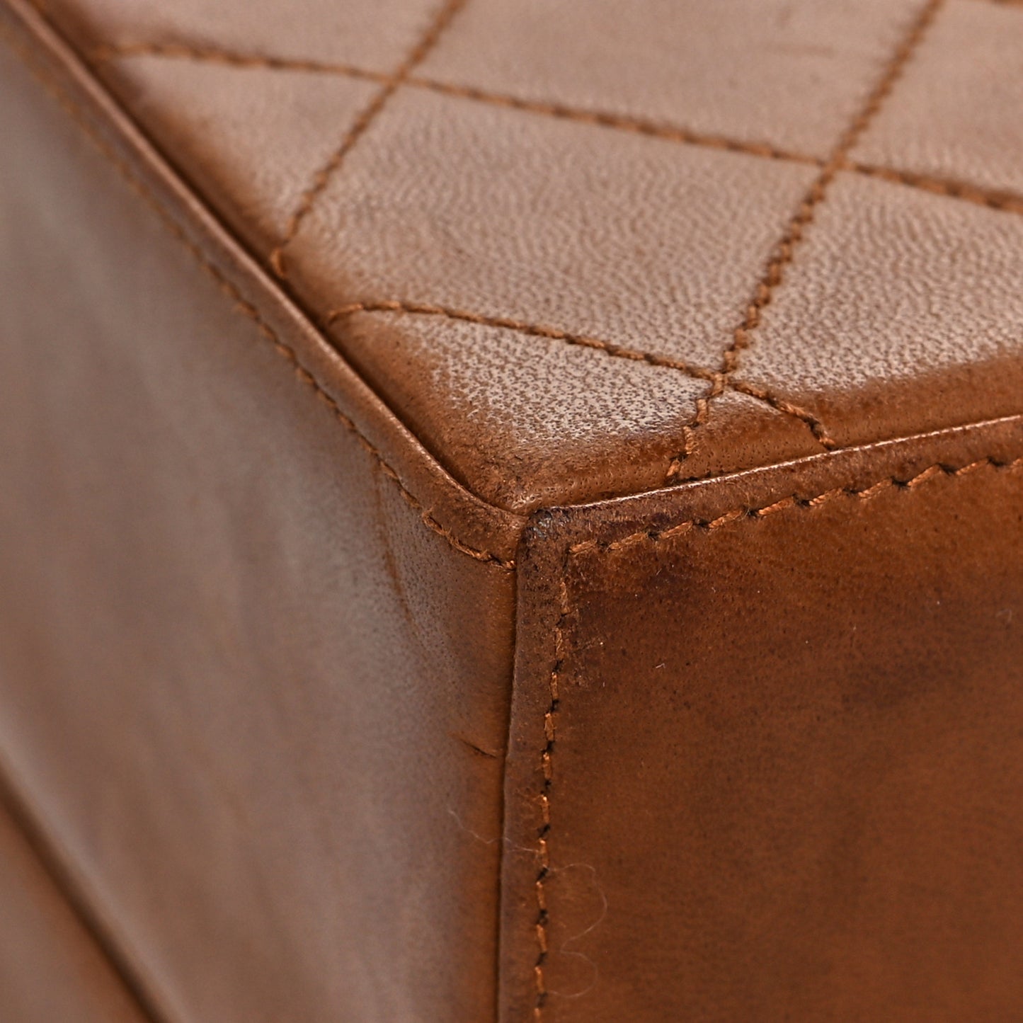 Lambskin Quilted Box Shoulder Bag Brown