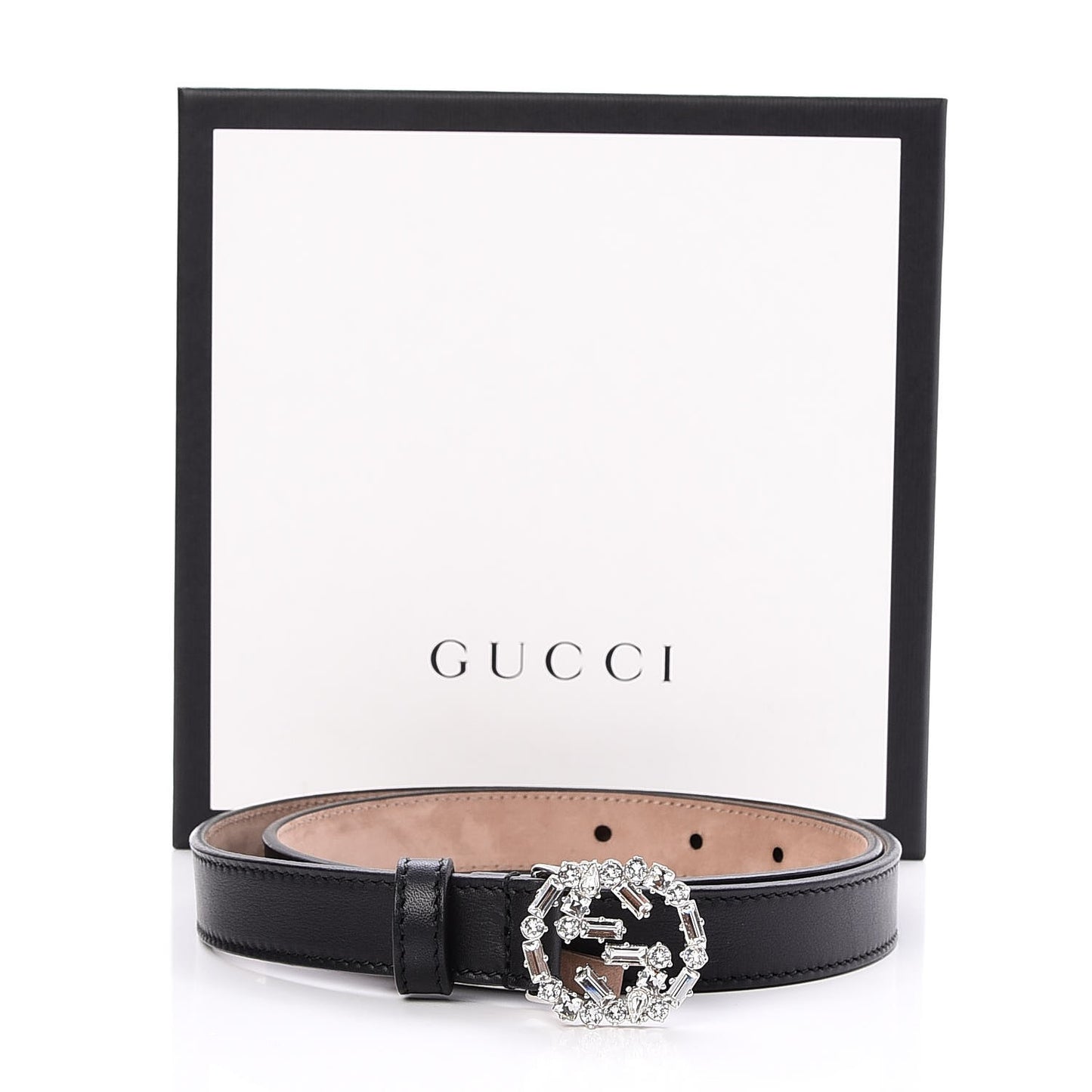 Calfskin Crystal Interlocking G Belt 75 30 Black