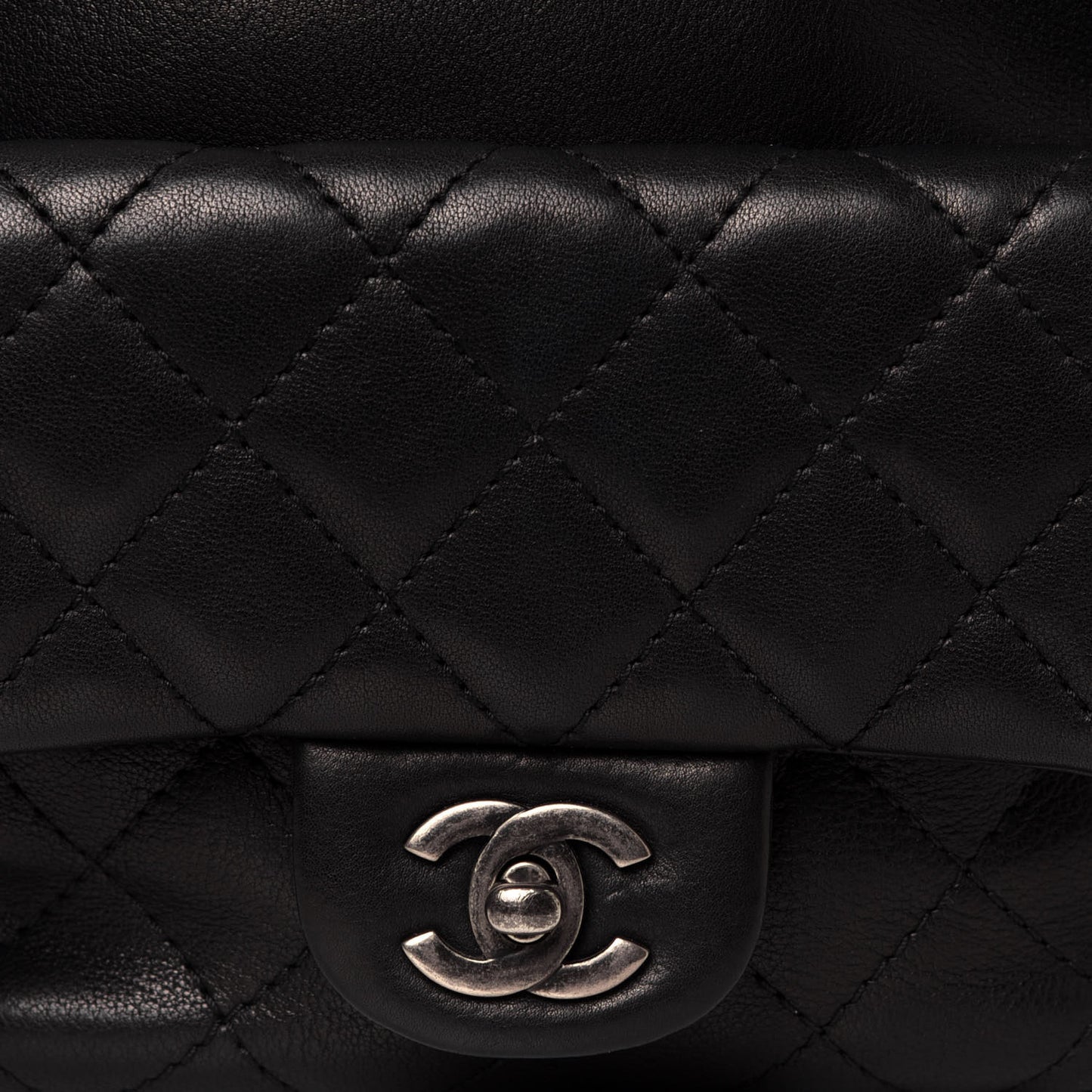 Lambskin Quilted Drawstring Backpack Black