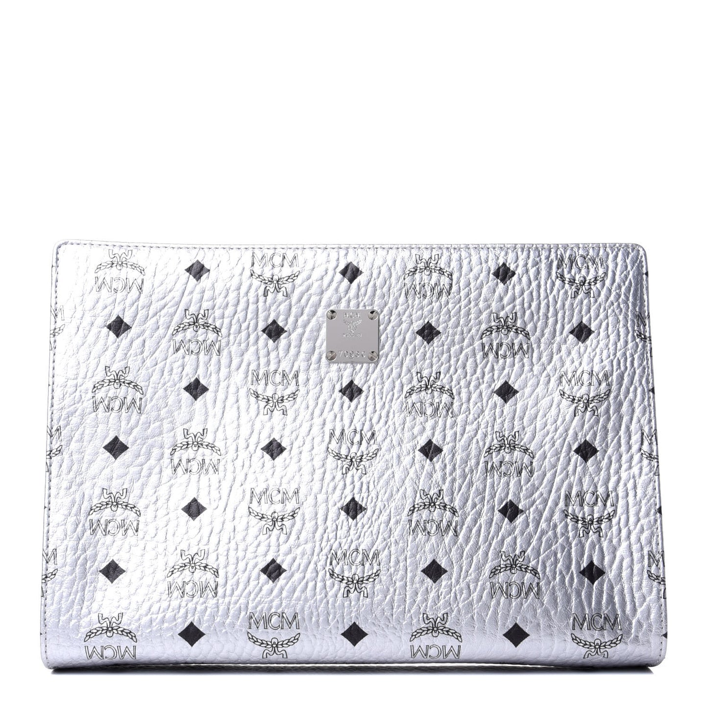 Metallic Visetos Medium Zip Pouch Silver