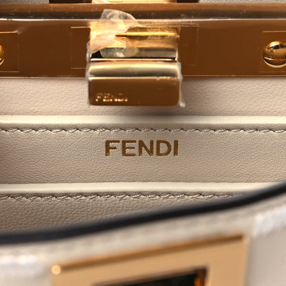 Fendi Vitello Seta Shiny Nappa Floral Embroidered Petite Peekaboo I SEE U Satchel Camelia White Ice 6 of 8